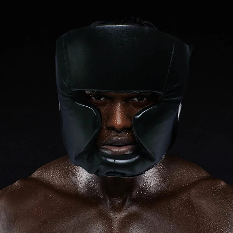 Adjustable PU Boxing Headgear – Full Face Protection for Adult Fighters