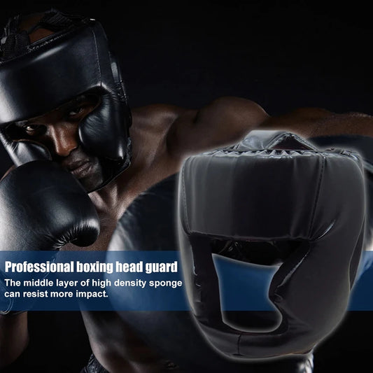 Adjustable PU Boxing Headgear – Full Face Protection for Adult Fighters
